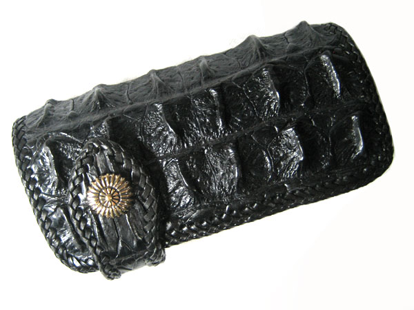 Biker Bone Back Crocodile Leather Wallet with Weave Style in Black Crocodile Skin  #CRM463W-03