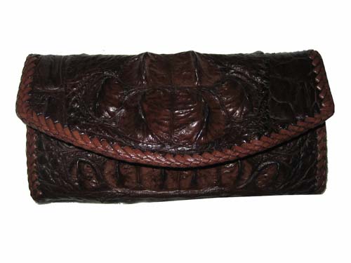 Hornback Crocodile Leather Wallet with Weave Style in Chocolate Brown Crocodile Skin  #CRM464W-01
