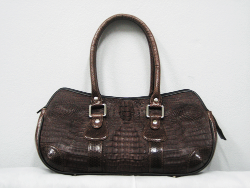 Genuine Crocodile and Sea Snake Handbag in Dark Brown Crocodile Leather #CRW249H-BR