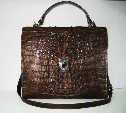 Genuine Hornback Caiman Leather Handbag/Shoulder Bag in Chocolate Brown #CRW314H-BR