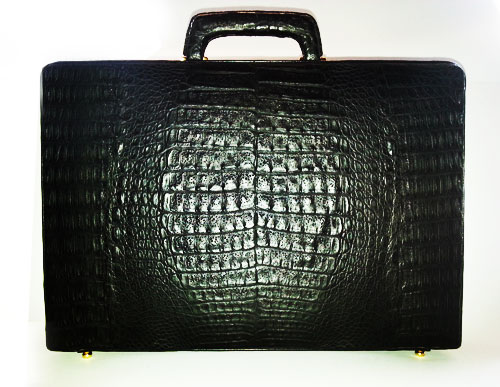 Genuine Belly Caiman Crocodile Leather Briefcase in Black Colour  #CRM430BR-BL