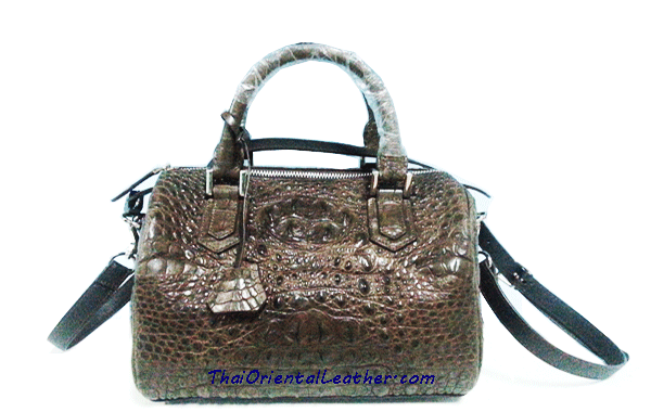 Chocolate Brown Crocodile Leather Handbag #CRW340H-BR-BACK
