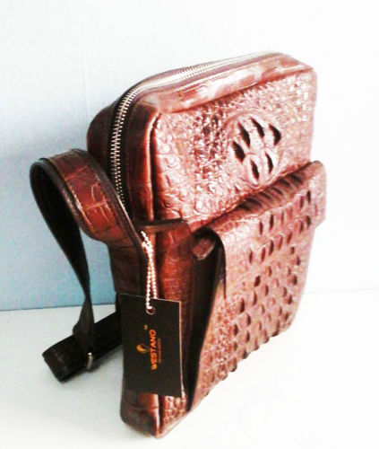 Dark Brown Crocodile Leather Messenger Bag #CRM367H-BR