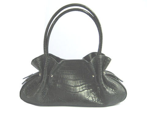 Genuine Belly Crocodile Shoulder Bag in Black Crocodile Leather #CRW221H-05