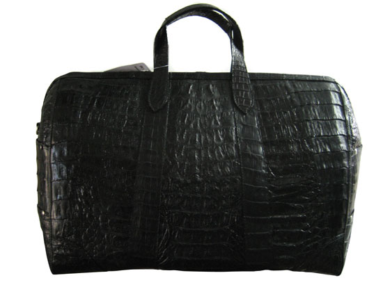 Genuine Hornback Crocodile Leather Luggage Bag Travel Bag in Black Crocodile Skin  #CRW418L-02