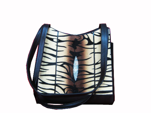 Genuine Stingray Leather Shoulder Bag with Tiger Stripes in Brown Stingray Skin  #STW392H