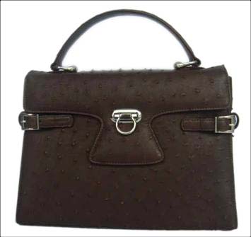 Genuine Ostrich Leather Handbag in Chocolate Brown Ostrich Skin  #OSW416H