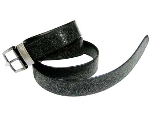 Genuine Polished Stingray Leather Belt in Black Stingray Skin  #STM647B
