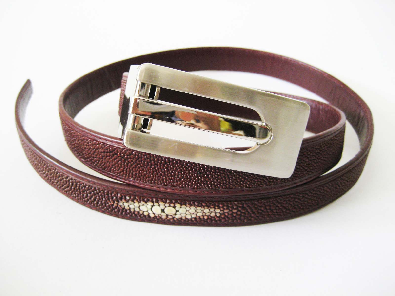 Ladies Stingray Leather Belt in Burgundy Stingray Skin  #STM648B-03