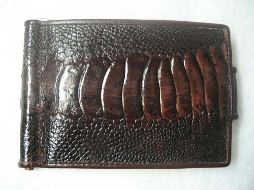 Genuine Leg Ostrich Leather Credit Card Wallet in Dark Brown Ostrich Skin  #OSM625W