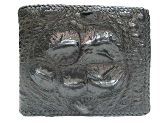 Genuine Hornback Crocodile Leather Wallet with Weave Style in Black Crocodile Skin  #CRM456W-02