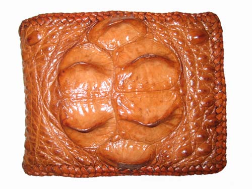 Genuine Hornback Crocodile Leather Wallet with Weave Style in Light Brown Crocodile Skin  #CRM456W-04