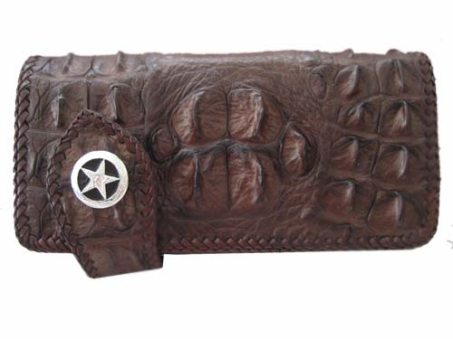 Biker Hornback Crocodile Leather Wallet with Weave Style in Dark Brown Crocodile Skin  #CRM463W-06