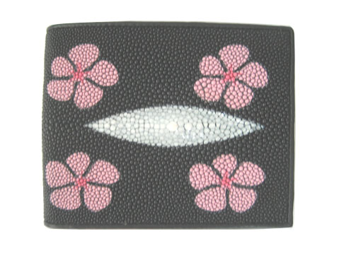 Genuine Stingray Leather Wallet in Pink Flower Design  #STW493W