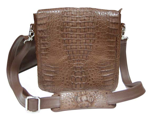 Men's Genuine Crocodile/ Alligator Leather Shoulder bag in Dark Brown Crocodile Skin #CRM253S-01