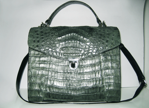 Genuine Belly Caiman Leather Handbag/Shoulder Bag in Grey #CRW314H-GRE-BELLY