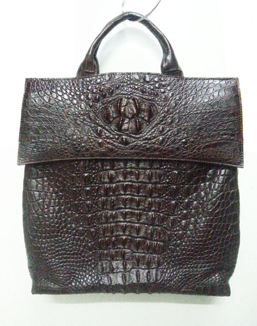 Genuine Hornback Siamese Crocodile Leather Handbag in Dark Brown Crocodile Leather #CRW322H-BR