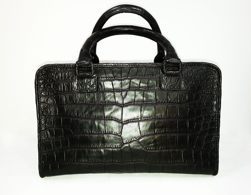 Genuine Belly Siamese Crocodile Leather Handbag in Black Crocodile#CRW327H-BL-BELLY