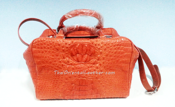 กระเป๋าหนังจระเข้แท้ สีส้ม ส่วนหลัง #CRW341H-OR-BACK