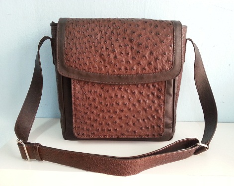 Dark Brown Ostrich Leather Messenger Bag #OSM332H-BR