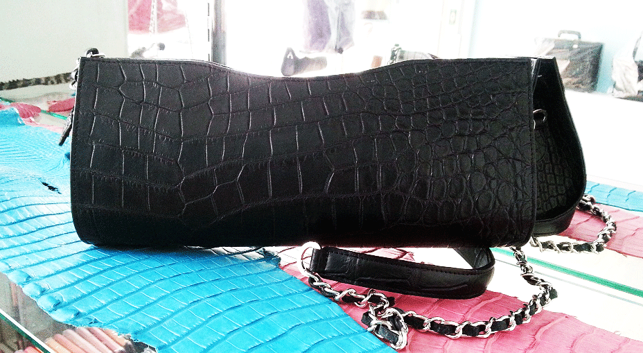 Genuine Belly Siamese Crocodile Leather Clutch Bag in Black Crocodile#CRW334H-BL-BELLY