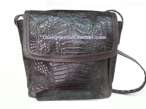 Dark Brown Crocodile Leather Messenger Bag #CRM332H-BR-BELLY