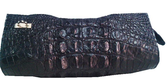 Genuine Crocodile Clutch Bag in Black Crocodile#CRW334H-BL-BACK