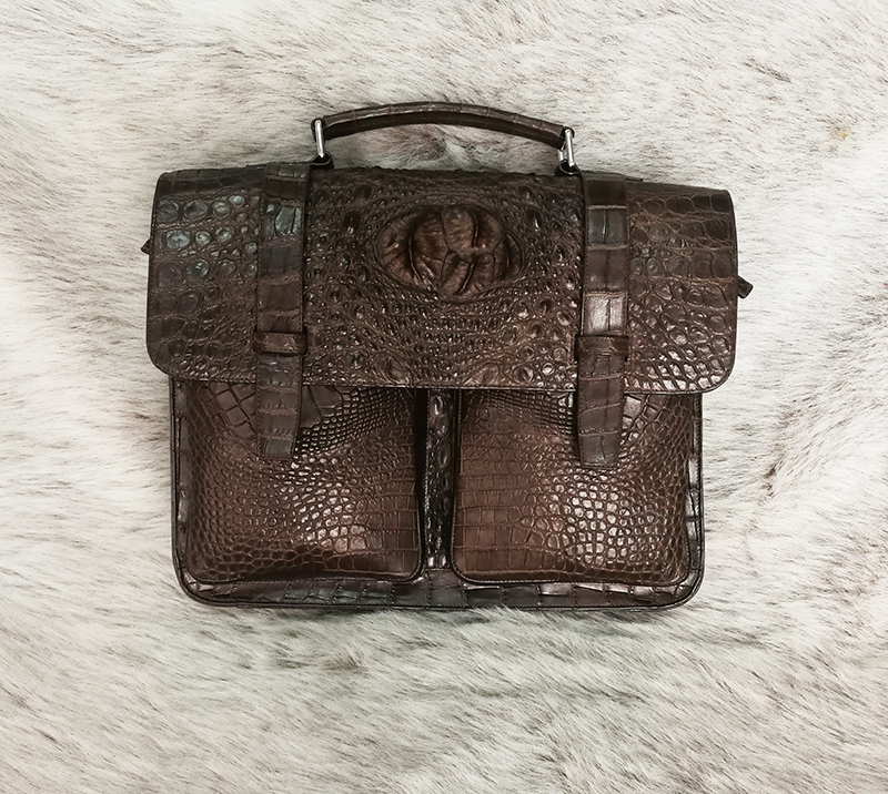 Genuine Hornback Crocodile Leather Briefcase in Chocolate Brown Colour  #CRM270719BR-Back-BR