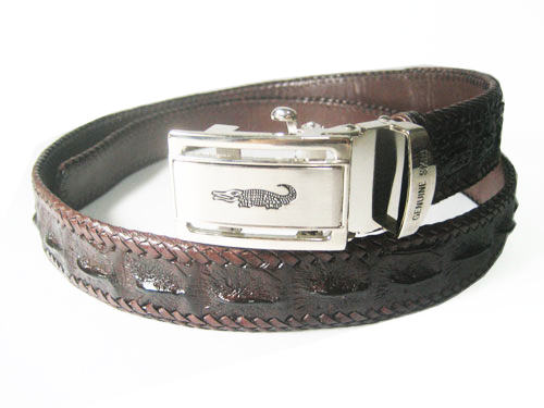 Handcrafted Weave Crocodile Belt with in Dark Brown Crocodile Leather  #CRM644B-04