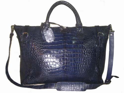 Genuine Belly Crocodile Leather Luggage Travel Bag in Blue Crocodile Skin  #CRM207L-01