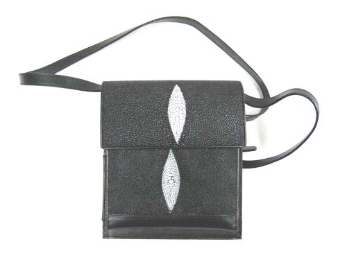 Genuine Stingray Leather Shoulder Bag in Black Stingray Skin  #STW389S