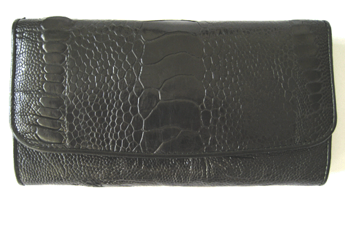 Genuine Leg Ostrich Leather Clutch Wallet in Black Ostrich Skin  #OSW618W