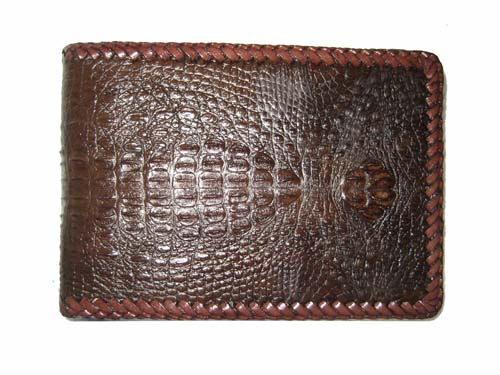 Genuine Hornback Crocodile Leather Wallet with Weave Style in Dark Brown Crocodile Skin  #CRM456W-07