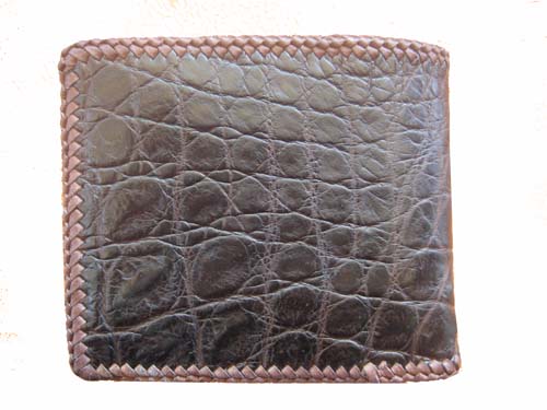 Genuine Belly Crocodile Leather Wallet with Weave Style in Dark Brown Crocodile Skin  #CRM457W-03