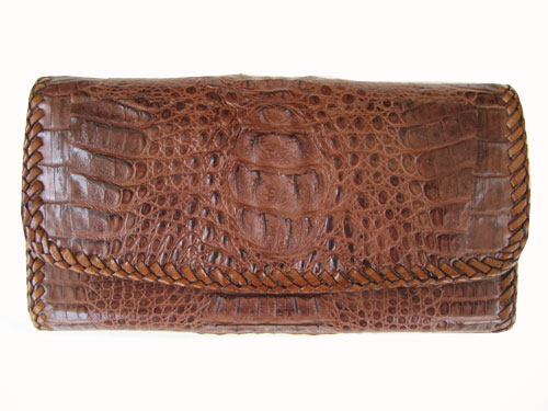 Ladies Crocodile/ Alligator Leather Clutch Wallet with Weave Style in Dark Brown Crocodile Skin  #CRW466W-10