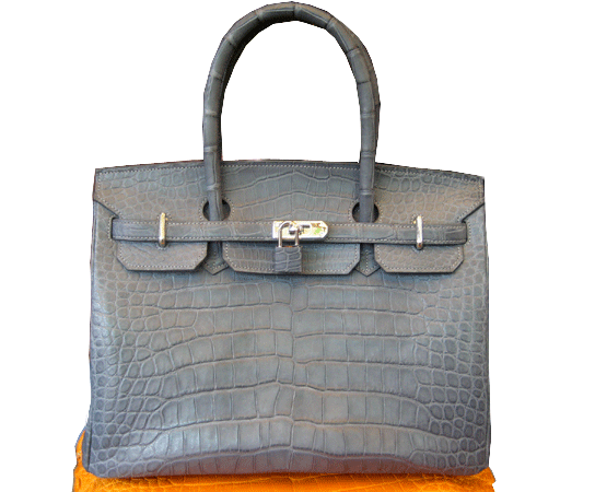 Ladies Genuine Belly Crocodile Leather Handbag in Grey Crocodile Skin #CRW214H-11