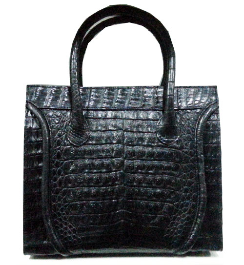 กระเป๋าหนังจระเข้ไคแมนแท้สีดำส่วนท้อง #CRW325H-BL-BELLY