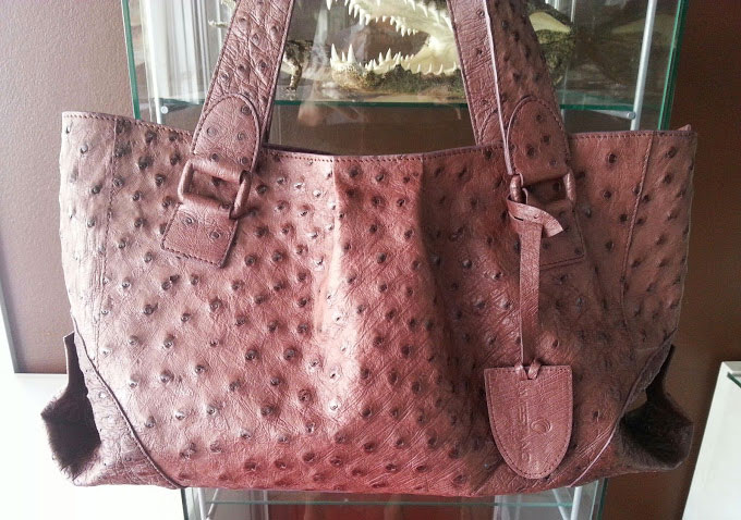 Genuine Ostrich Leather Handbag in Chocolate Brown #OSW330H-BR