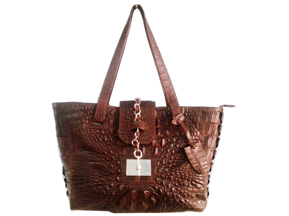 Genuine Crocodile Leather Handbag in Chocolate Brown #CRW333H-BR-BACK