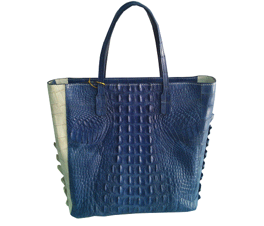 Natural White & Blue Crocodile Leather Handbag #CRW344H-BLU