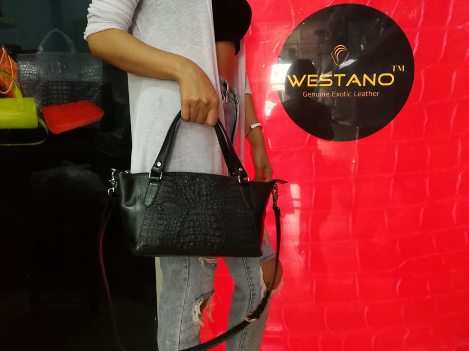 Crocodile Leather Handbag Black #CRW1217W-10-BL