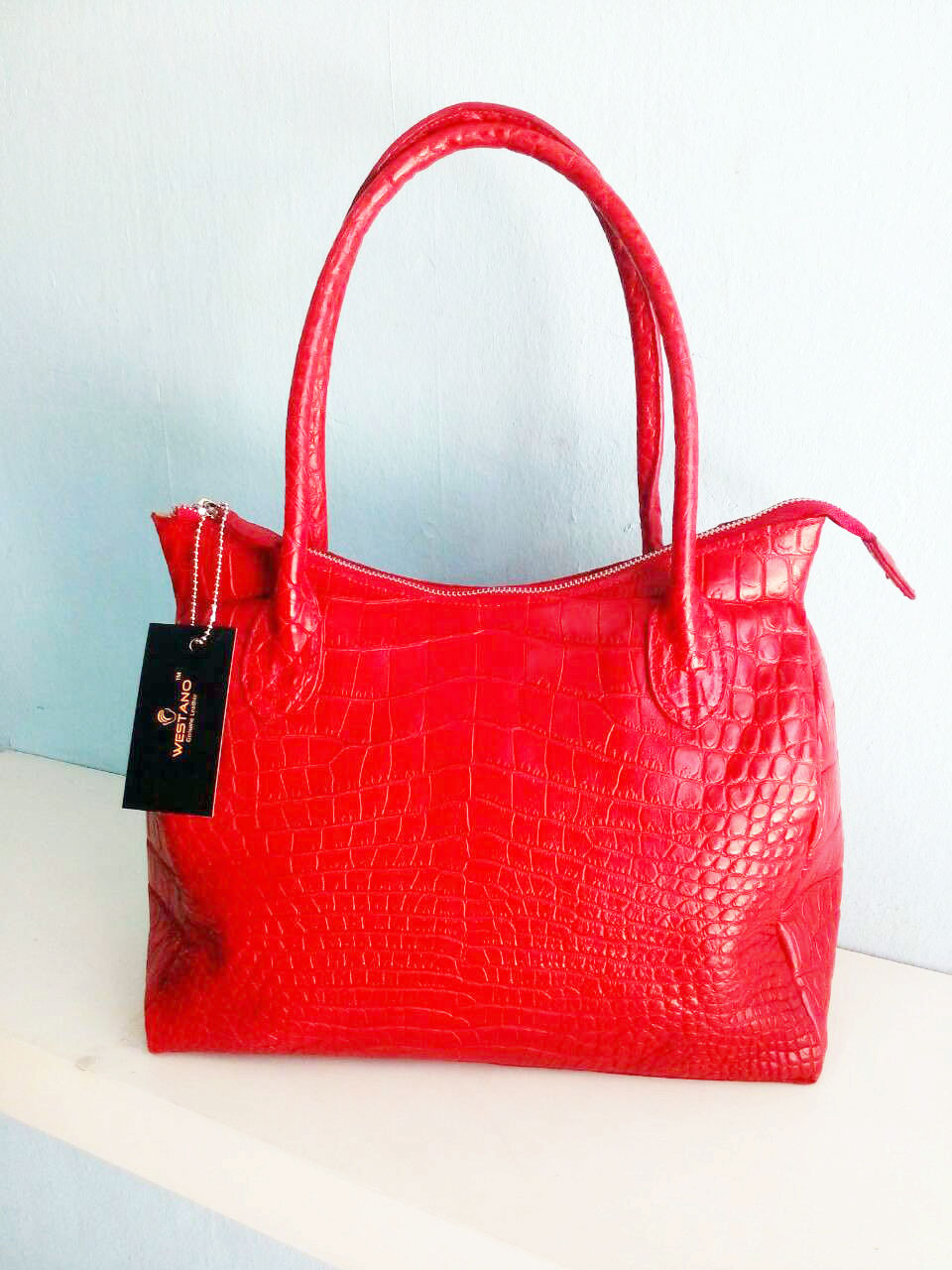 กระเป๋าหนังจระเข้แท้ สีแดง #CRW1217H-05-RE