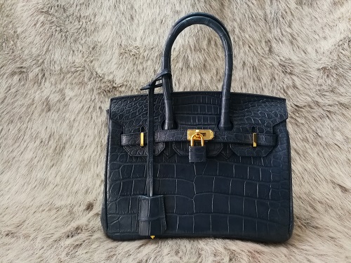 Luxury Genuine Crocodile Tote Bag/Handbag in Navy Blue Crocodile Skin #CRW214H-BLU-25CM
