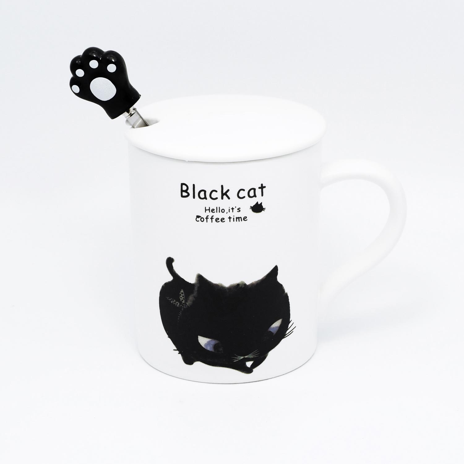 YOYA แก้วเซรามิค มีฝาปิด ลายน้องแมวดำ รุ่น 9347-A แบบที่ 2