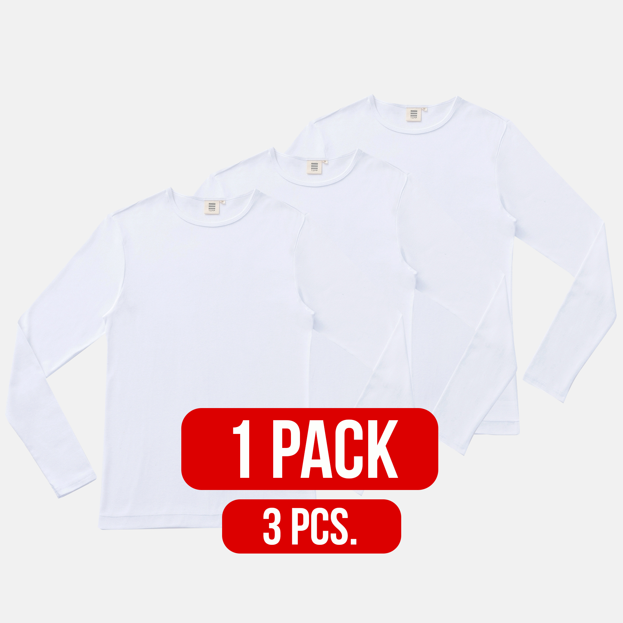 Long Sleeve Round Neck T-shirt WHITE (1Pack)(3PCS.)