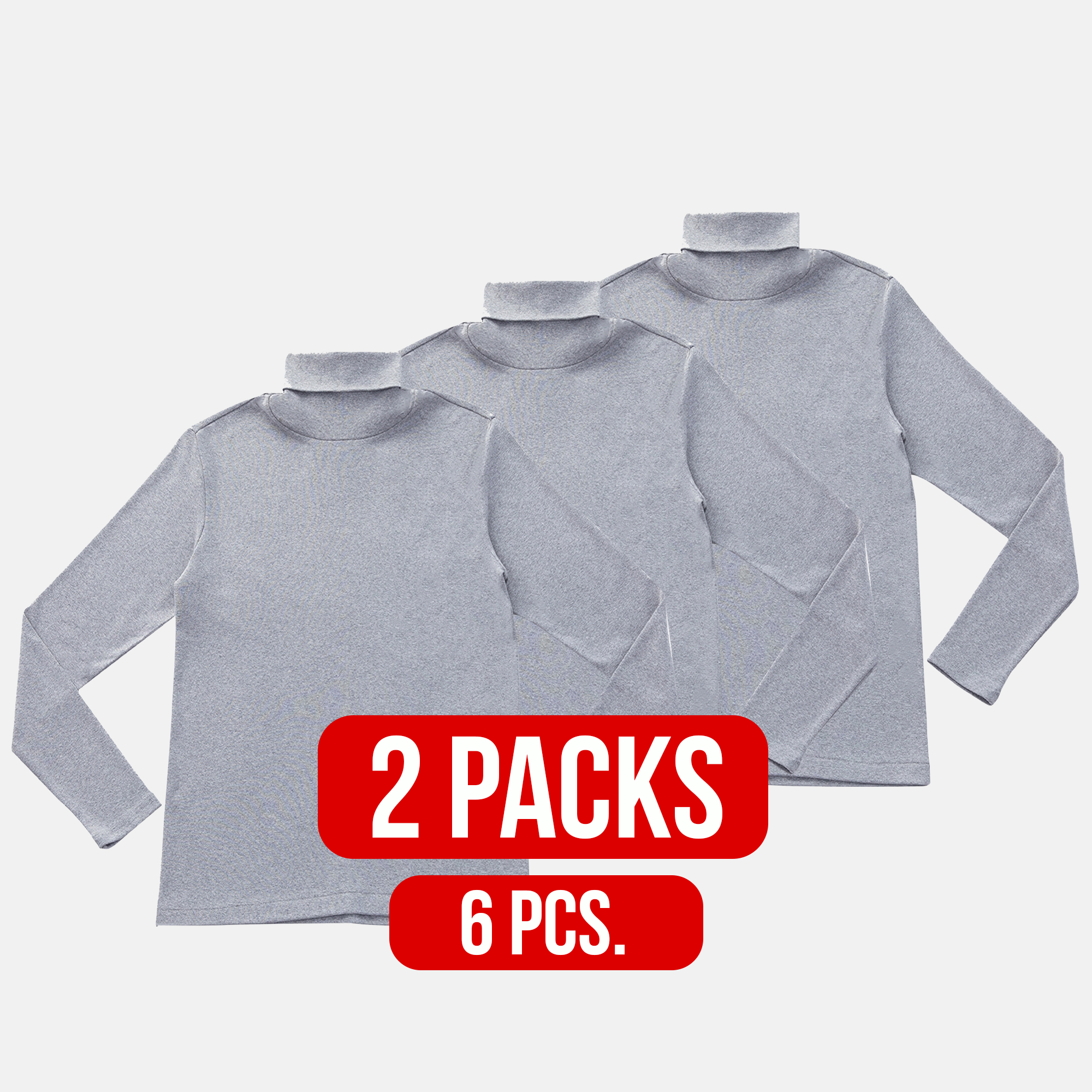 LONG SLEEVE T-shirt Turtle-Neck GREY (2Packs)(6 PCS.)