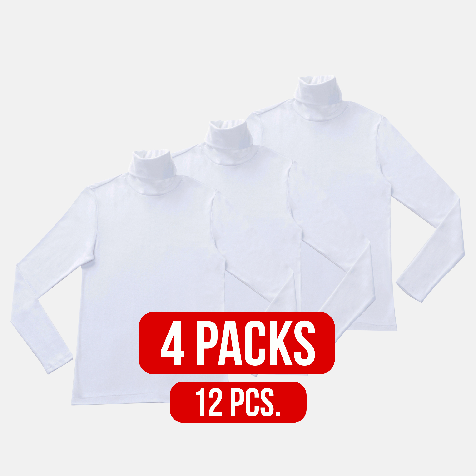 LONG SLEEVE T-shirt Turtle-Neck WHITE (4 Packs)(12 PCS.)