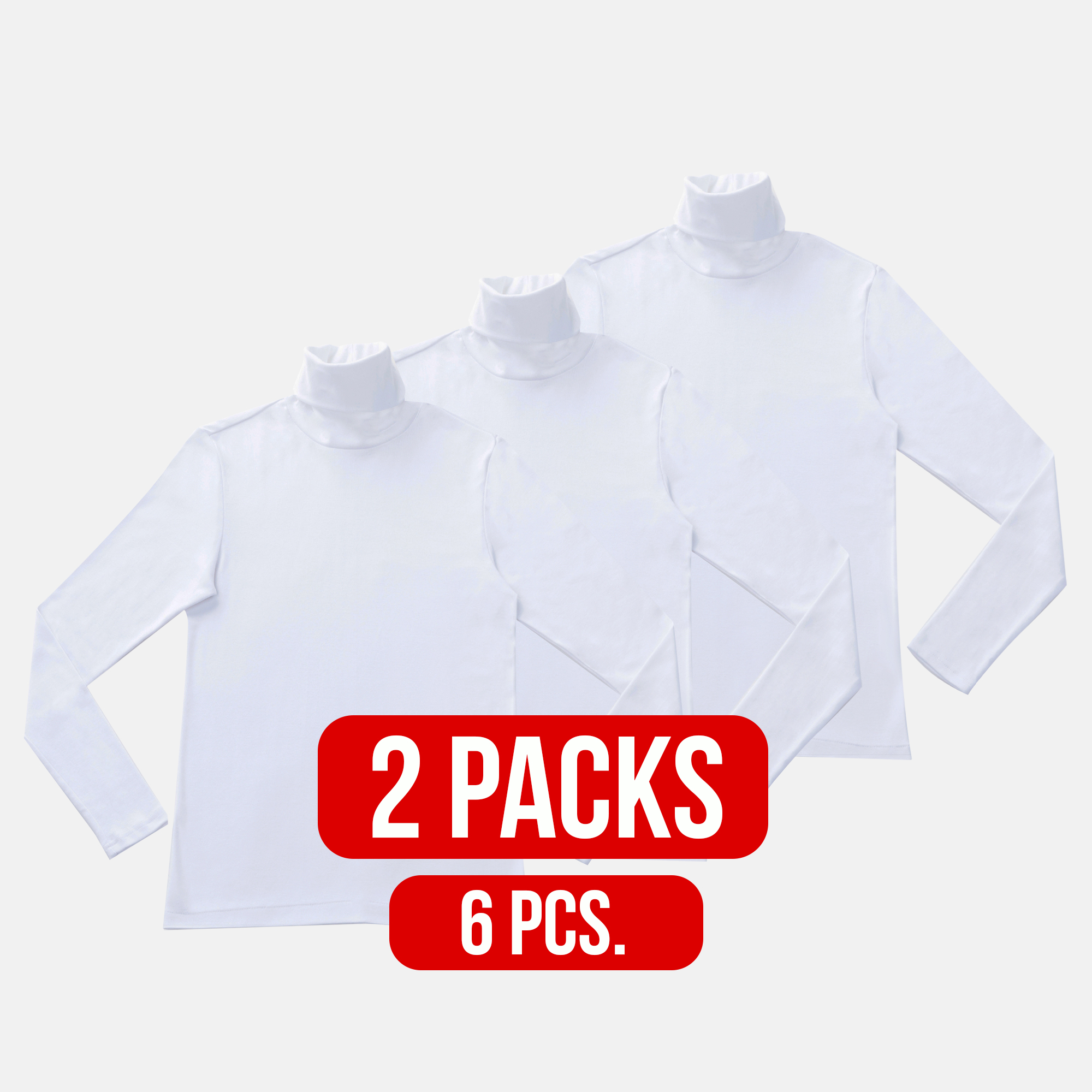LONG SLEEVE T-shirt Turtle-Neck WHITE (2Packs)(6PCS.)