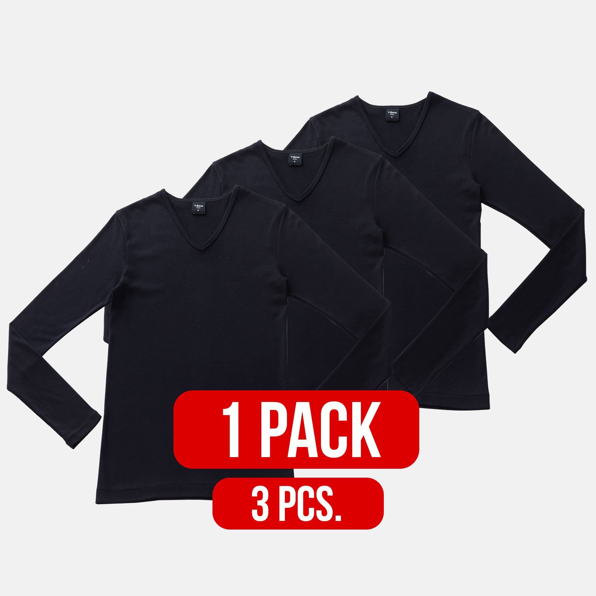 V-neck long sleeve t-shirt BLACK (1Pack)(3PCS.)