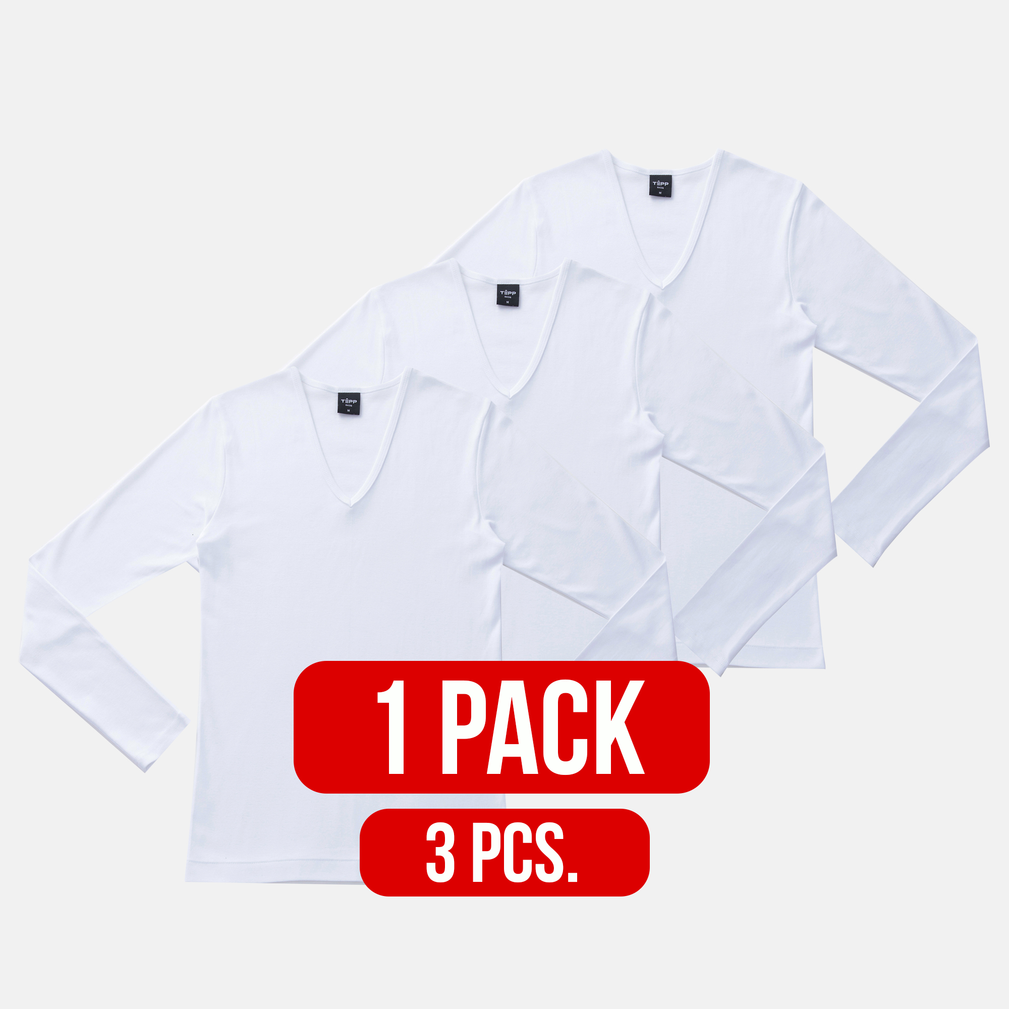 V-neck long sleeve t-shirt WHITE (1Pack)(3PCS.)
